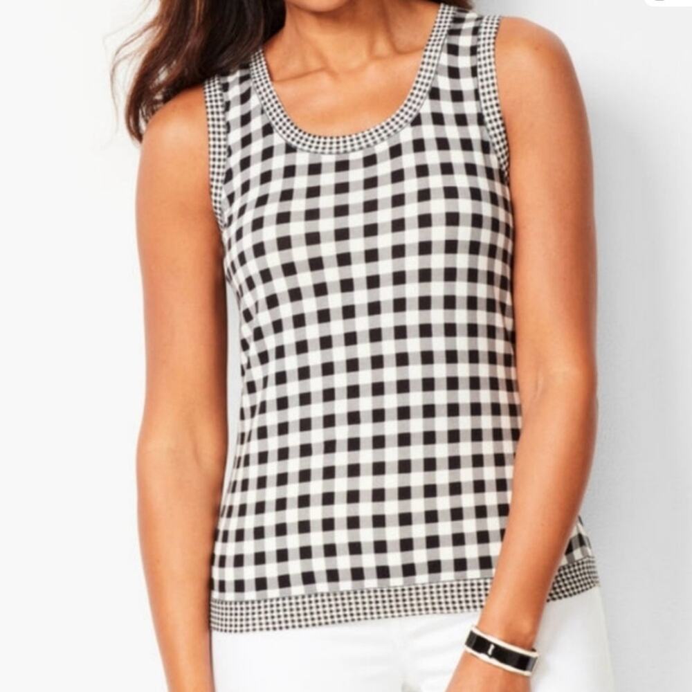 Talbots Tank Top Women's Size M Black/White Knit Gingham Business Casual Travel